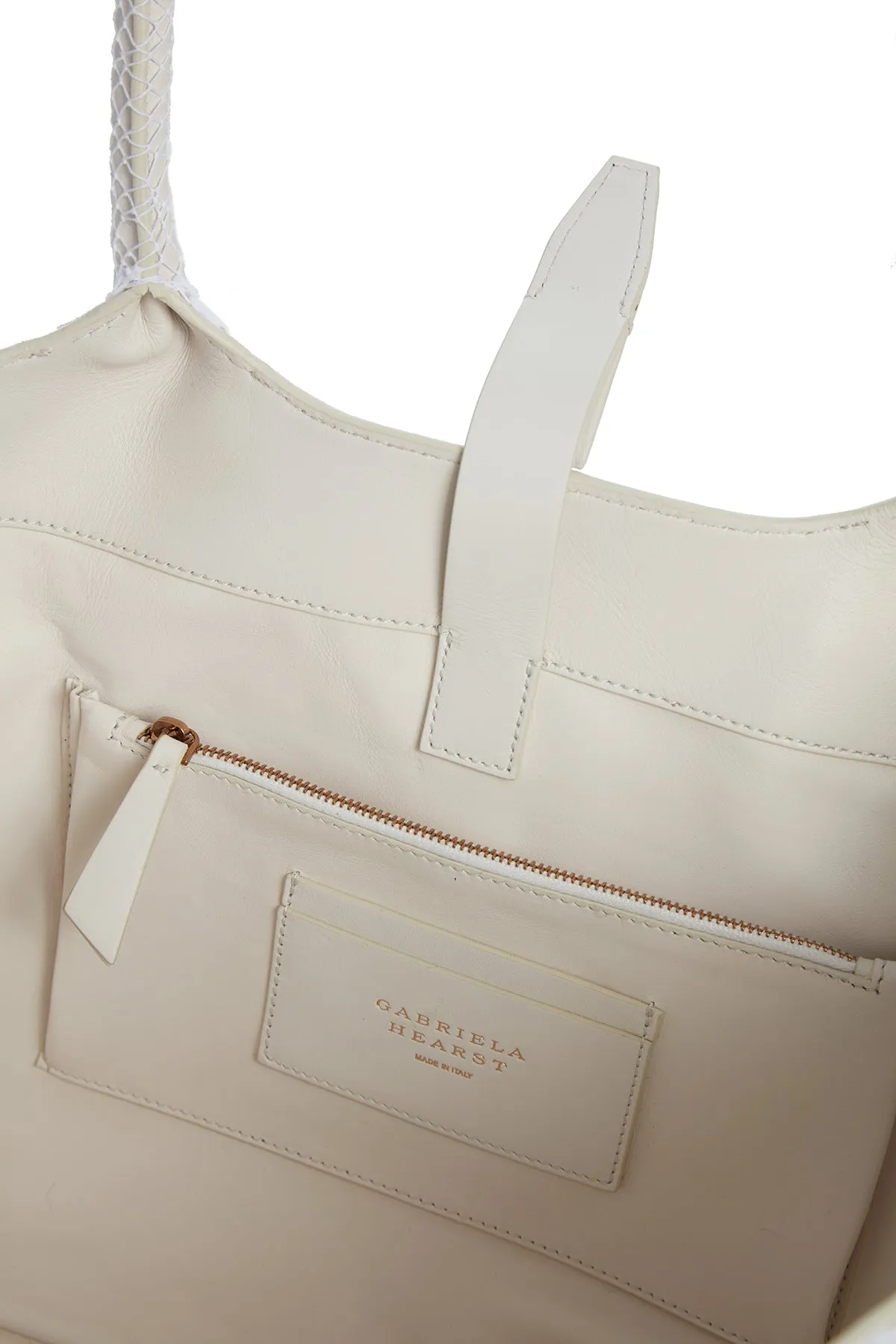 Mcewan Tote Bag in Ivory Leather with Cotton Macrame