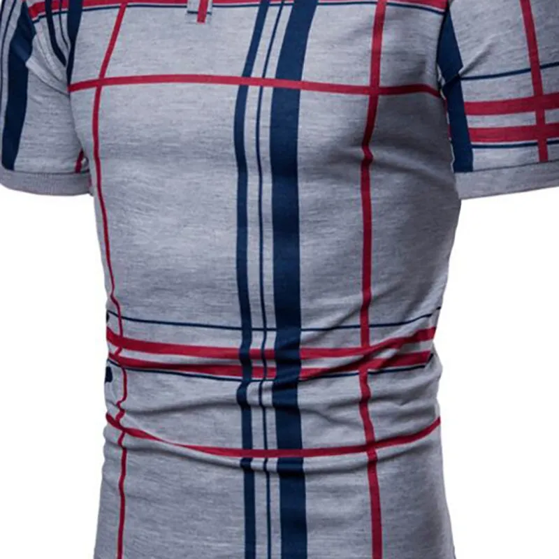 Men Casual Lattice Short Sleeve Different Grid Polo Shirt