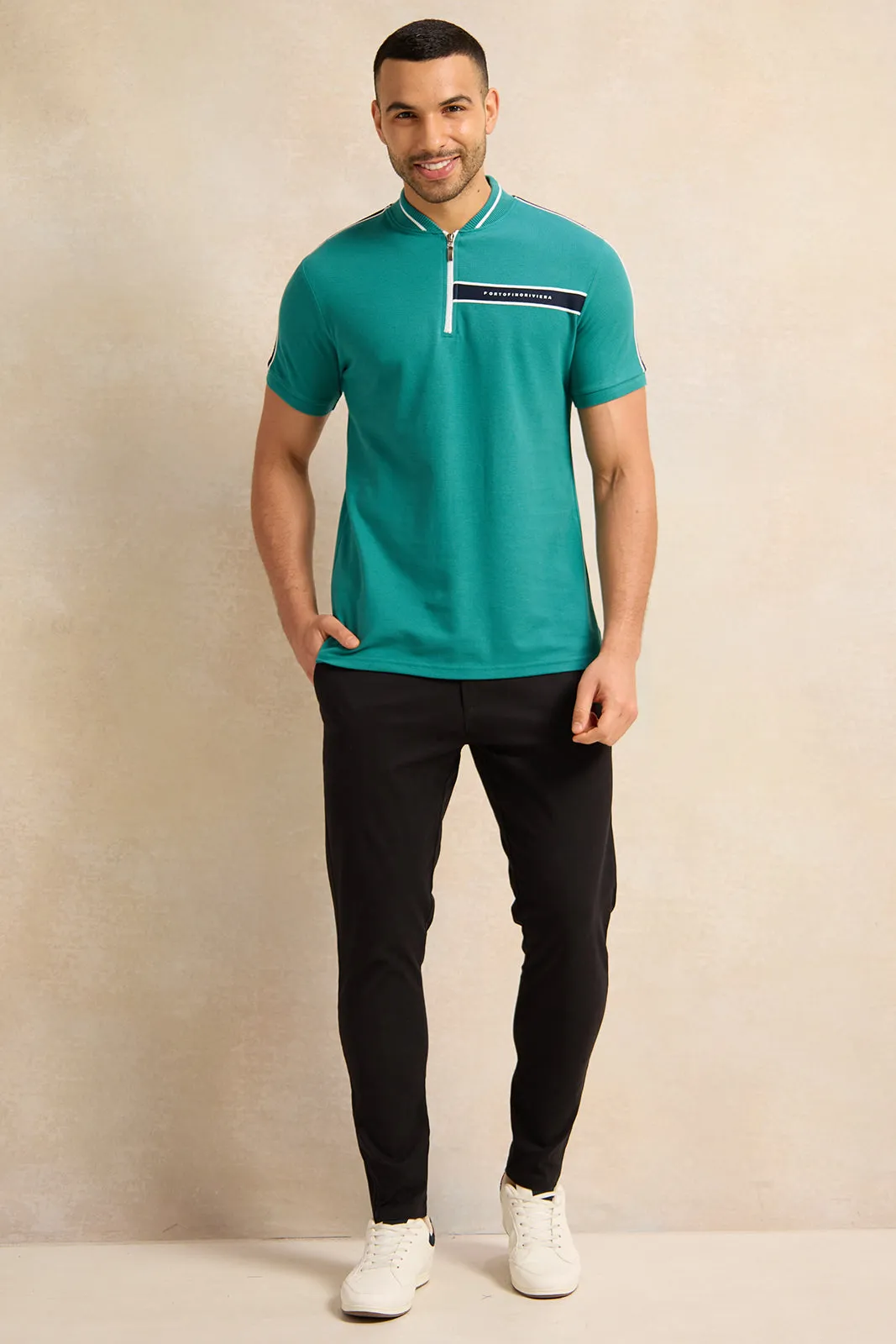 Men Green Solid Polo Shirt