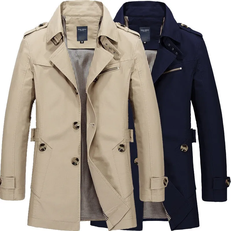 Men Trench Coat Jackets Casual Outwear Windbreaker Jacket Slim Lapel Long Coats