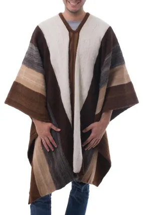 Men's Andean 100% Alpaca Handwoven Poncho in Earth Shades - Andean Celebration | NOVICA