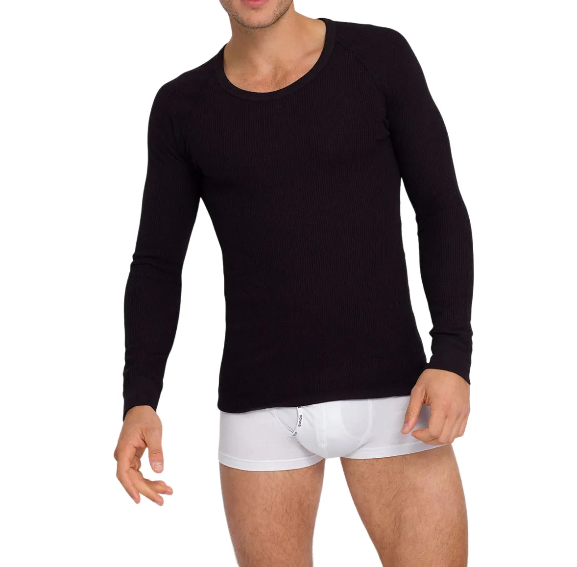 Mens Holeproof Aircel Thermal Waffle Knit Long Sleeve Black Tee