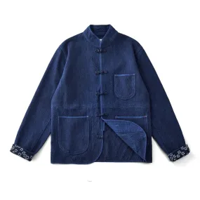 Men's Indigo Sashiko Jacket - Chinese Traditional Style Tang Suit