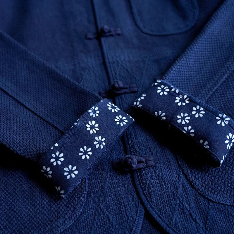 Men's Indigo Sashiko Jacket - Chinese Traditional Style Tang Suit