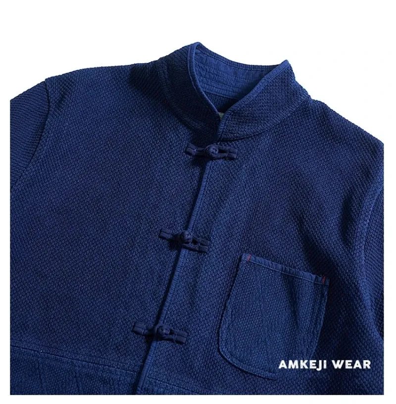 Men's Indigo Sashiko Jacket - Chinese Traditional Style Tang Suit