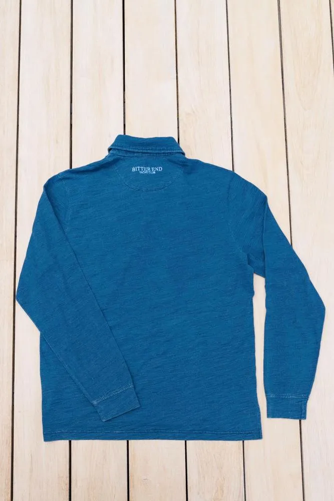 Men's Long Sleeve Prince of Wales Polo | Blue Indigo