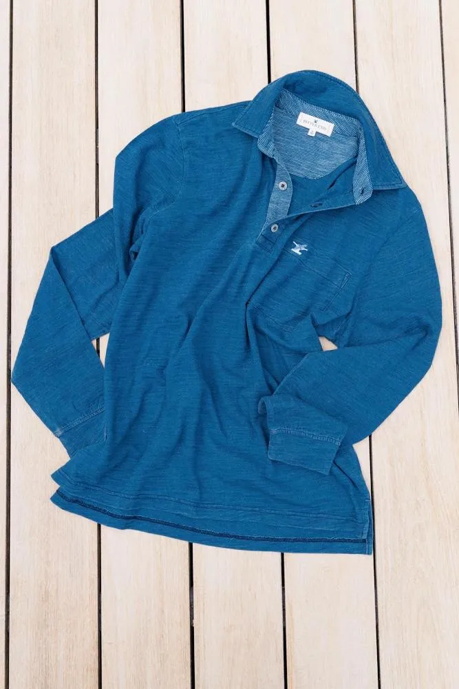 Men's Long Sleeve Prince of Wales Polo | Blue Indigo