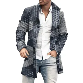 Men's Mid-Length Plaid Print Coat Casual Windbreaker 49223720L