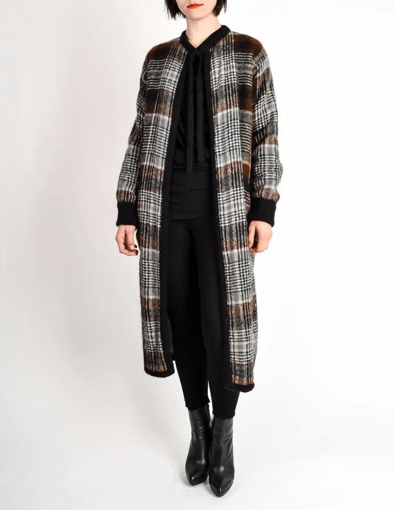 Missoni Vintage Brown Black Plaid Mohair Wool Oversized Maxi Sweater Coat