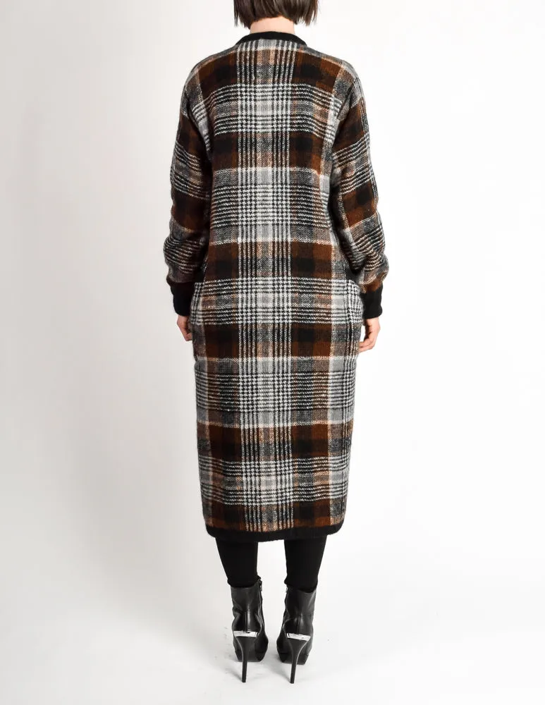 Missoni Vintage Brown Black Plaid Mohair Wool Oversized Maxi Sweater Coat