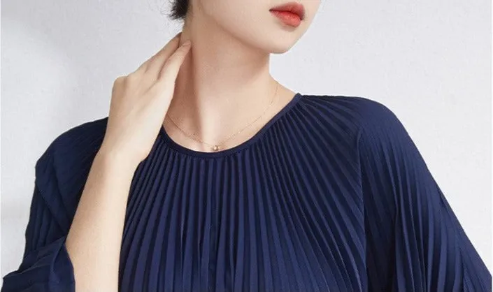 Miyake Pleated Irregular Flare Sleeve Midi Dress