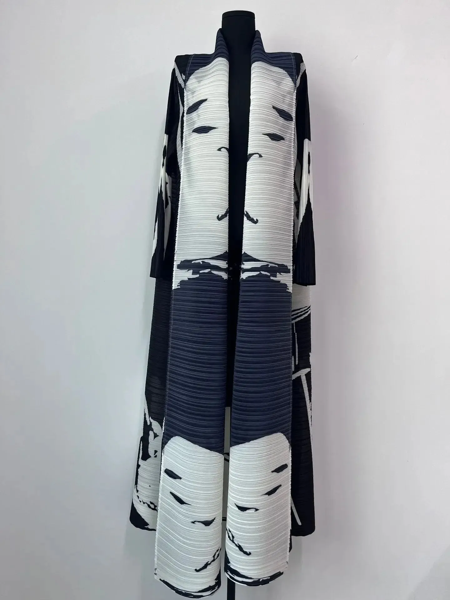 Miyake Pleated Printed Duster Cardigan