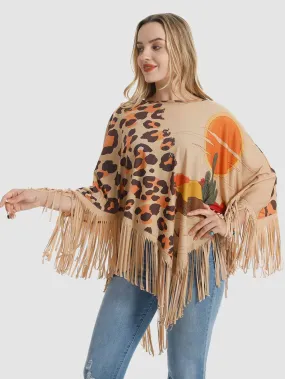 Montana West Leopard Desert Fringe Poncho