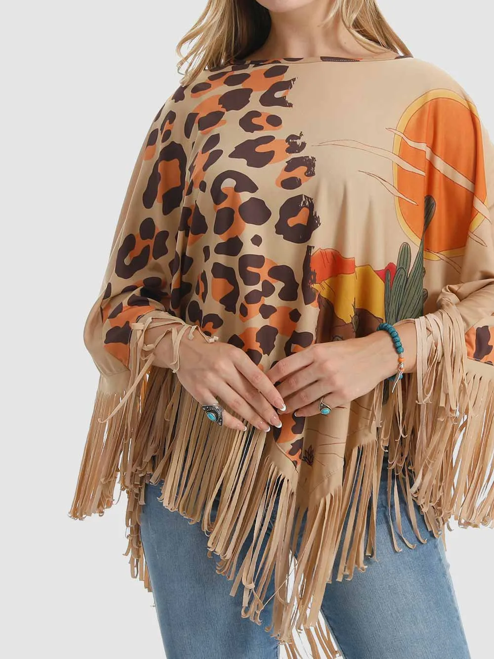 Montana West Leopard Desert Fringe Poncho