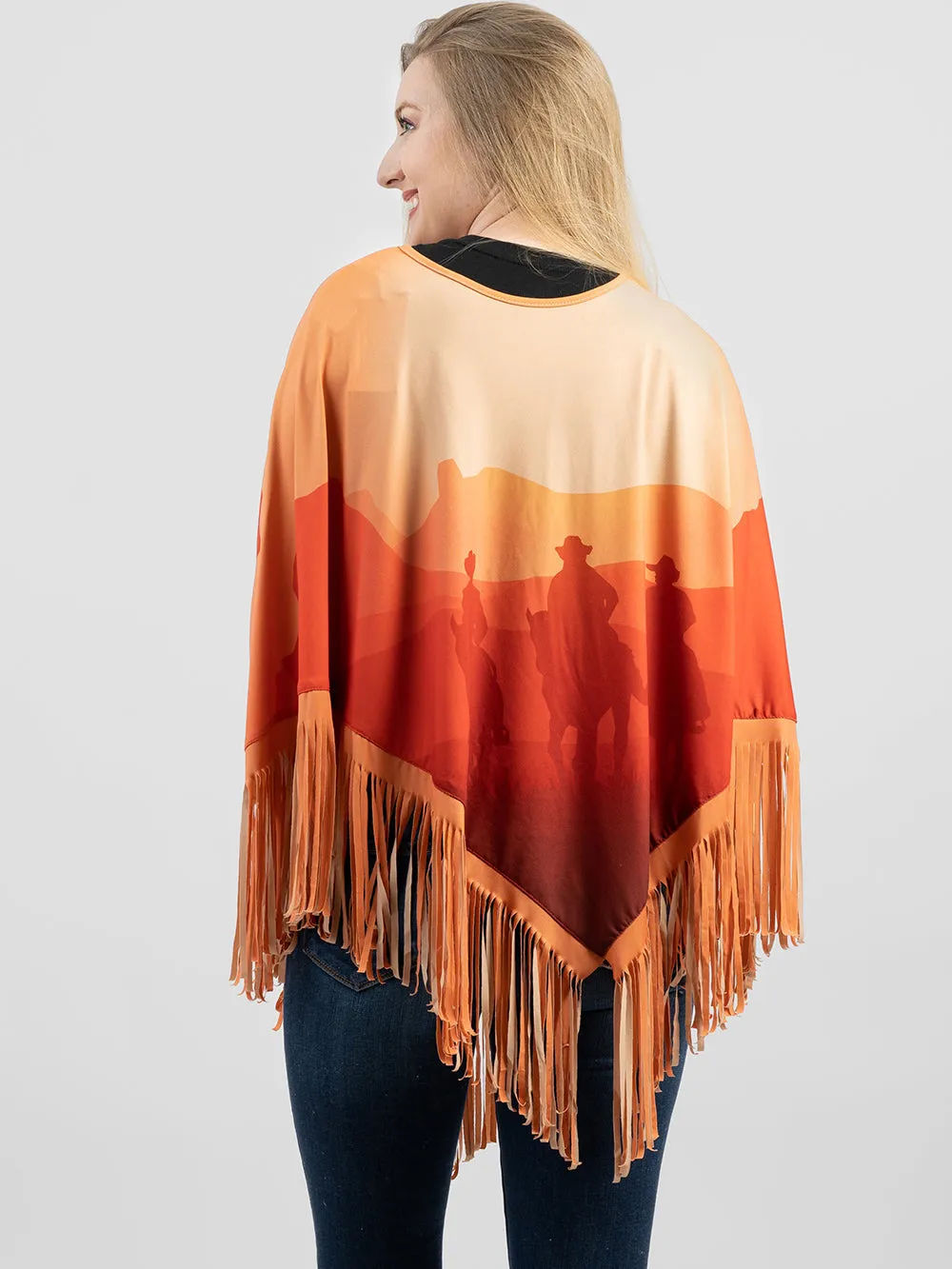 Montana West Sunset Cowboy Firnge Poncho