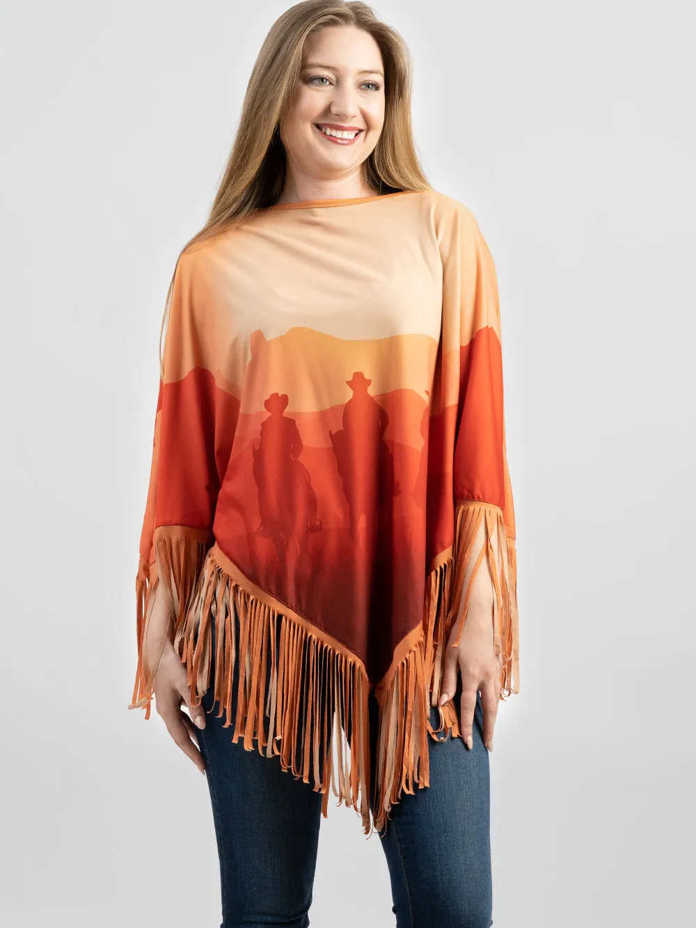 Montana West Sunset Cowboy Firnge Poncho