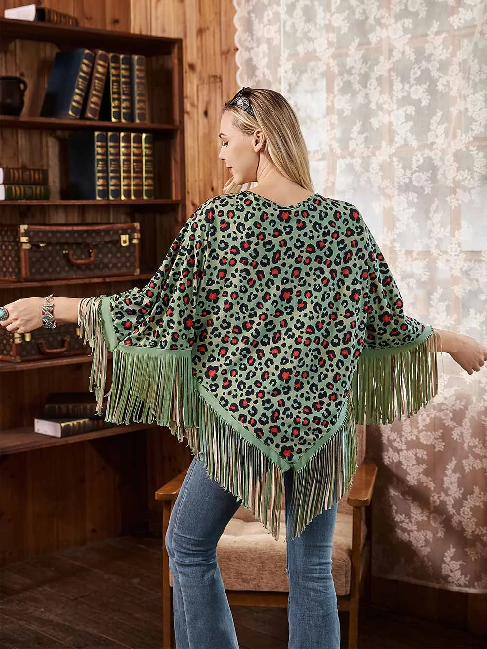 Montana West Turquoise Leopard Fringe Poncho