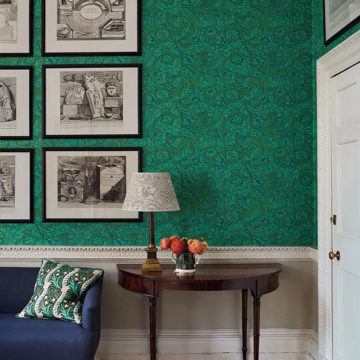 Morris & Co Bachelors Button Olive/Turquoise Wallpaper