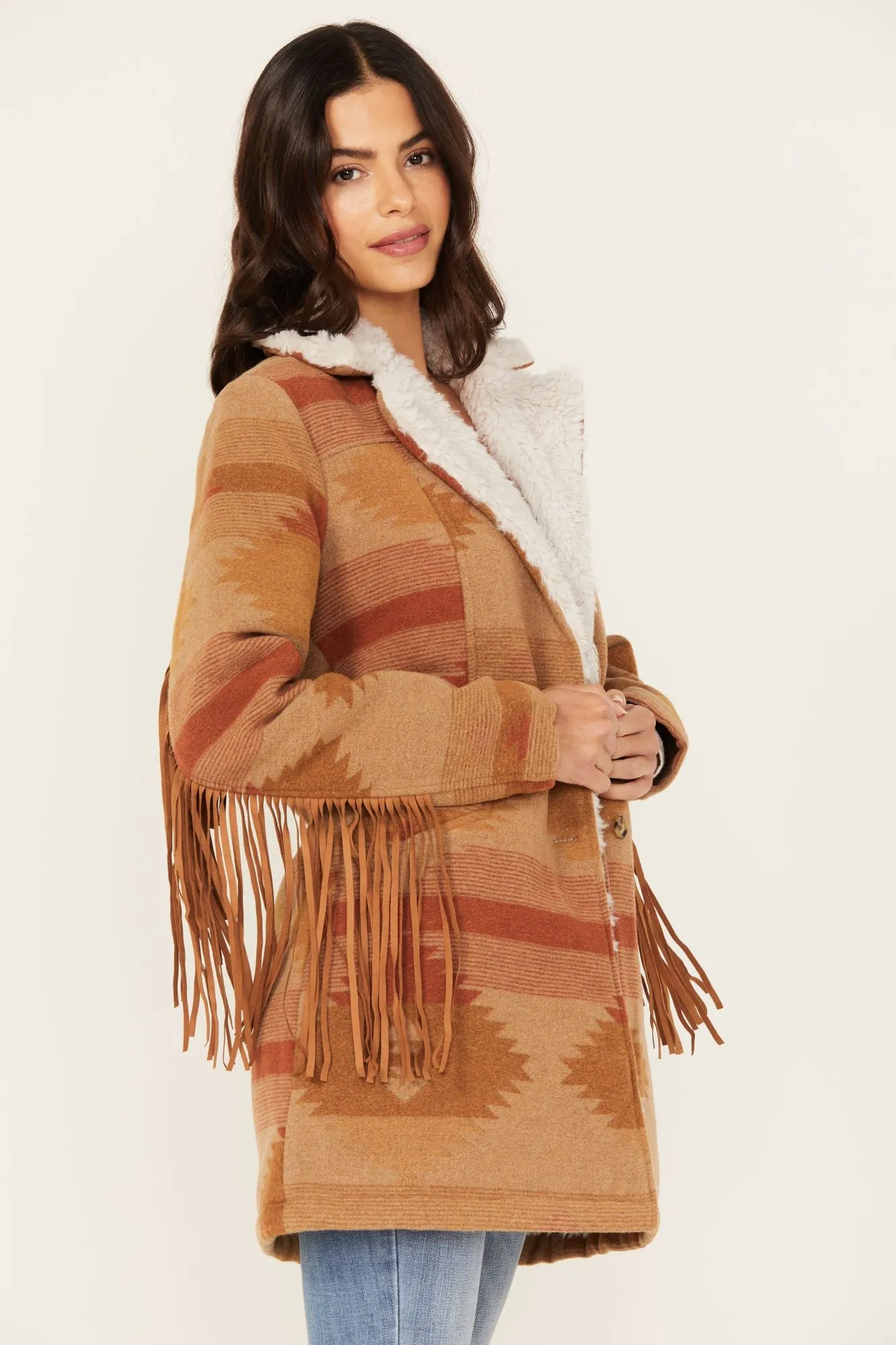 Nettie Sherpa Collar Tonal Blanket Coat