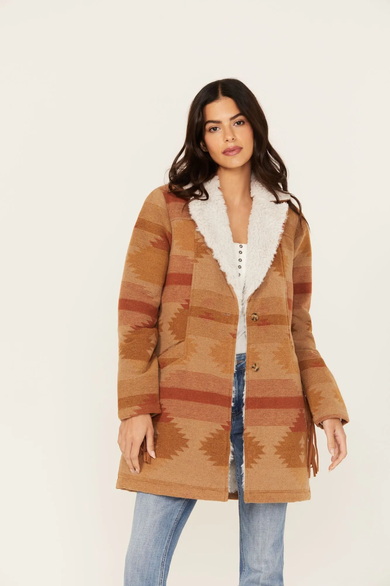 Nettie Sherpa Collar Tonal Blanket Coat