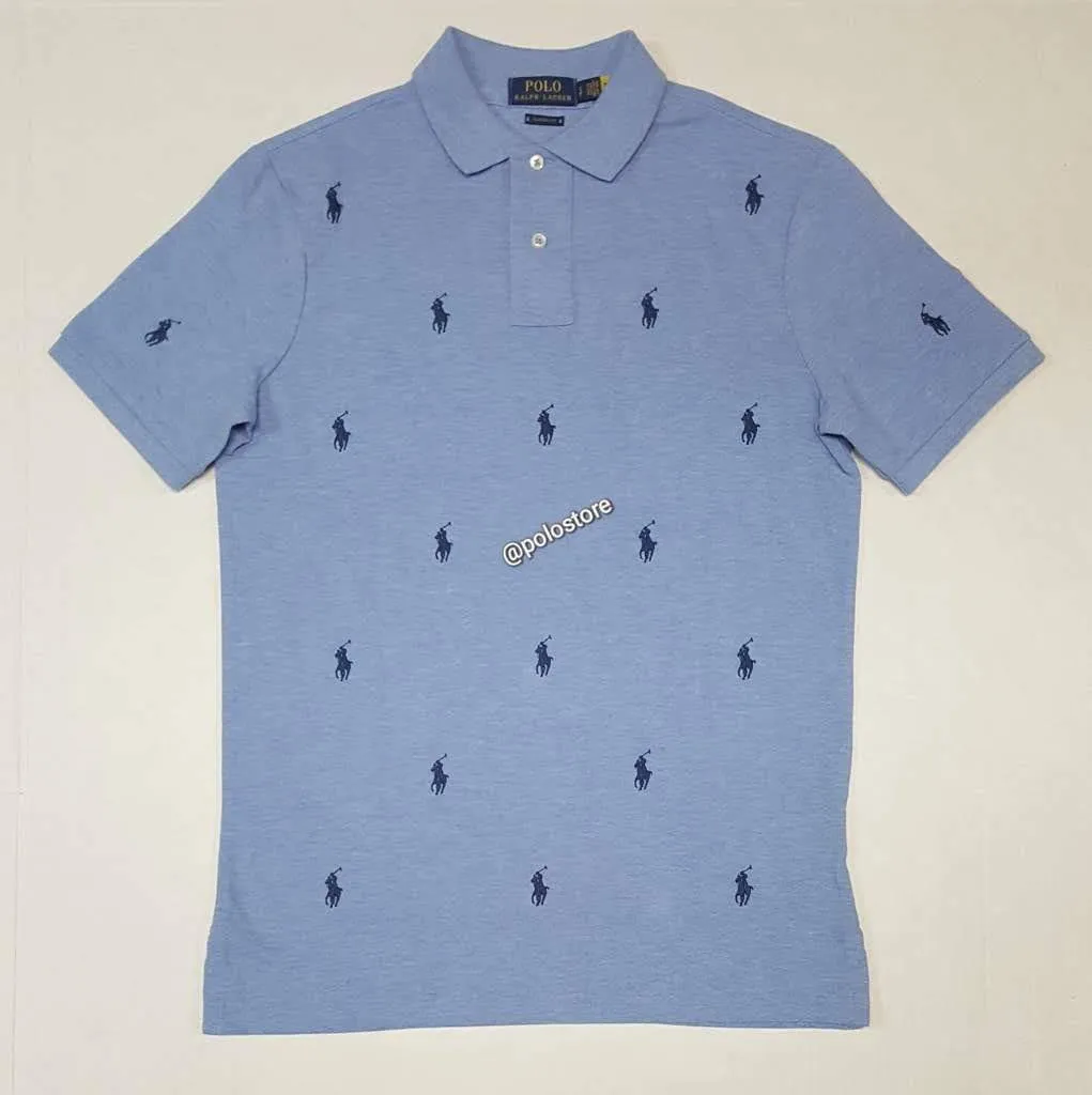 Nwt Polo Big & Tall Baby Blue Allover Small Pony Embroidered Classic Fit Polo