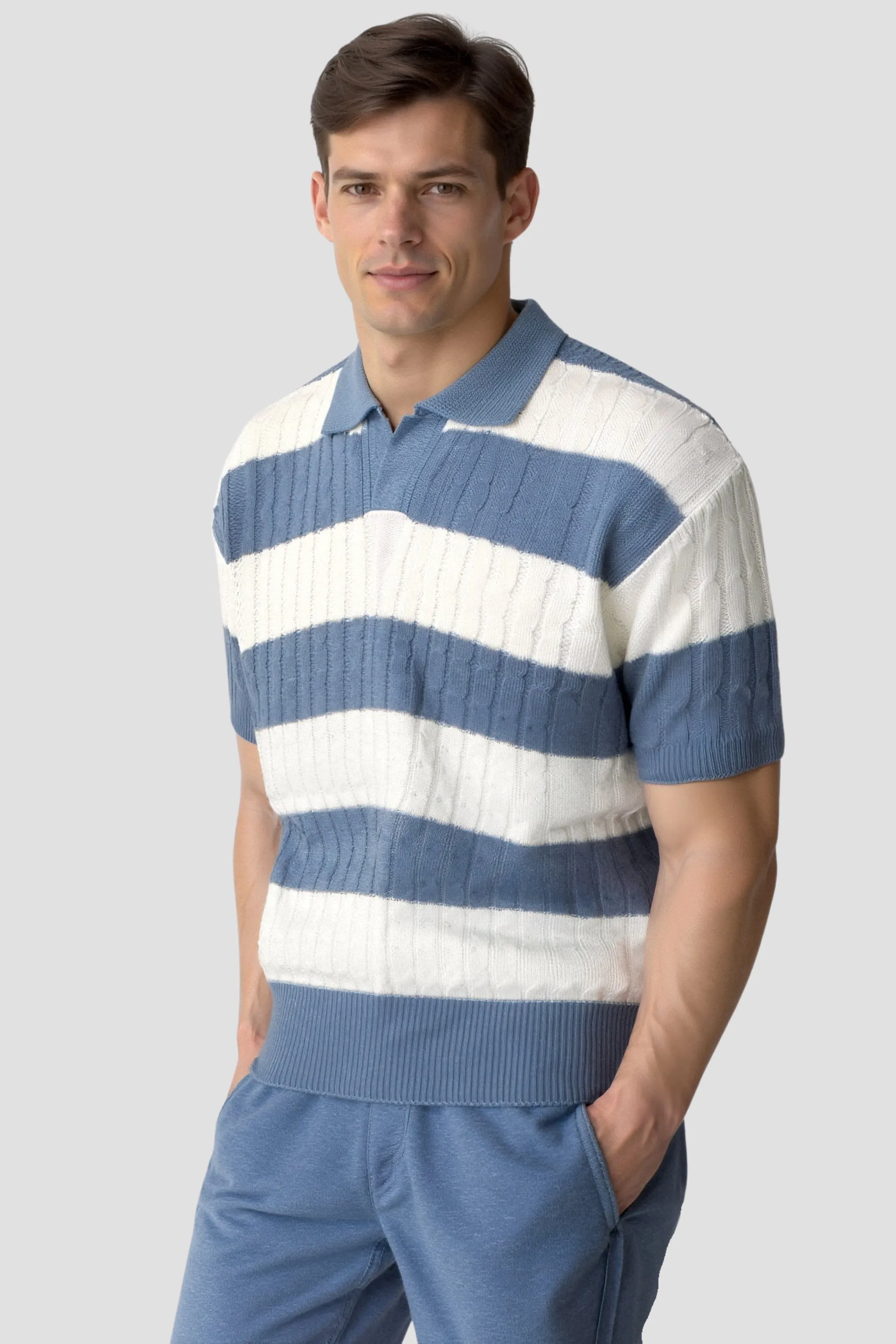 Old Money White Stripe Color Block Short Sleeve Polo T-Shirt