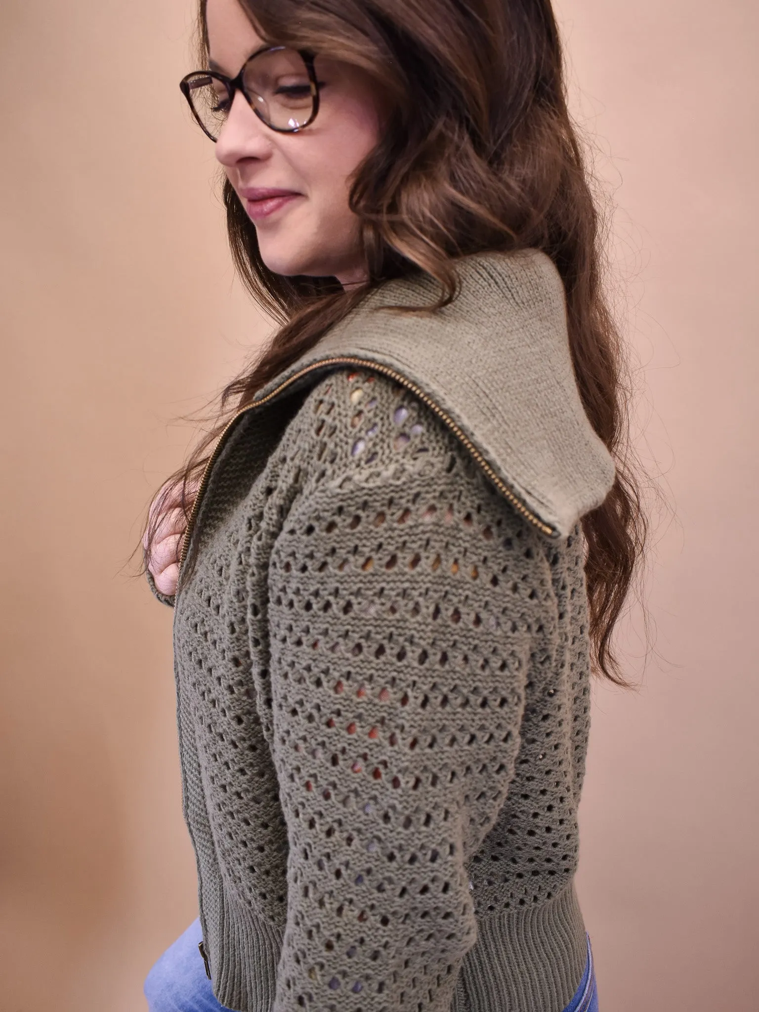 On My List Pointelle Open Knit Jacket