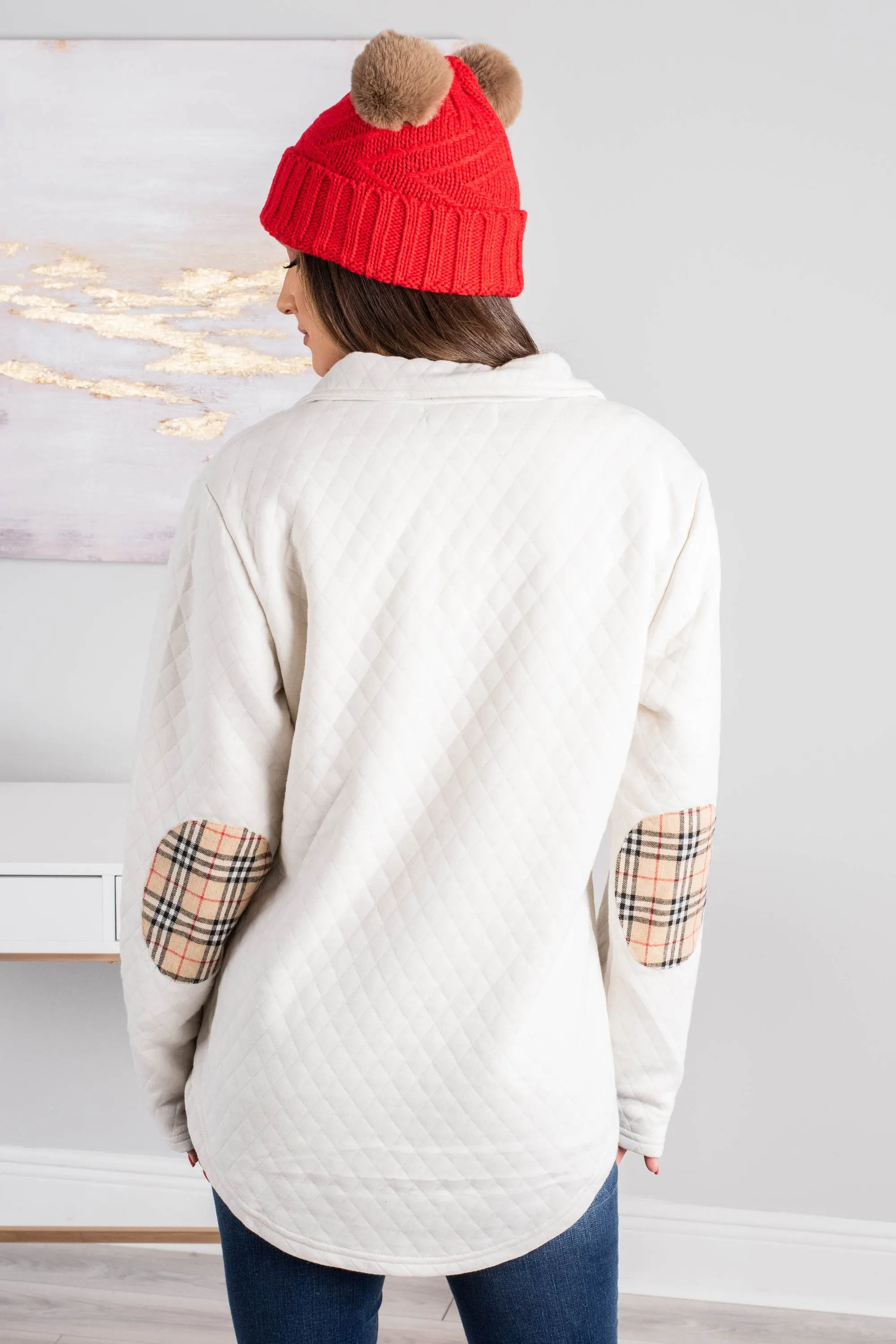 Out And About Ivory White Quilted Pullover