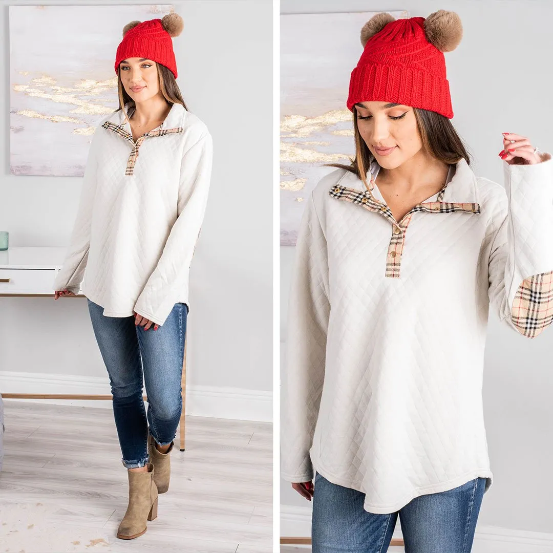 Out And About Ivory White Quilted Pullover