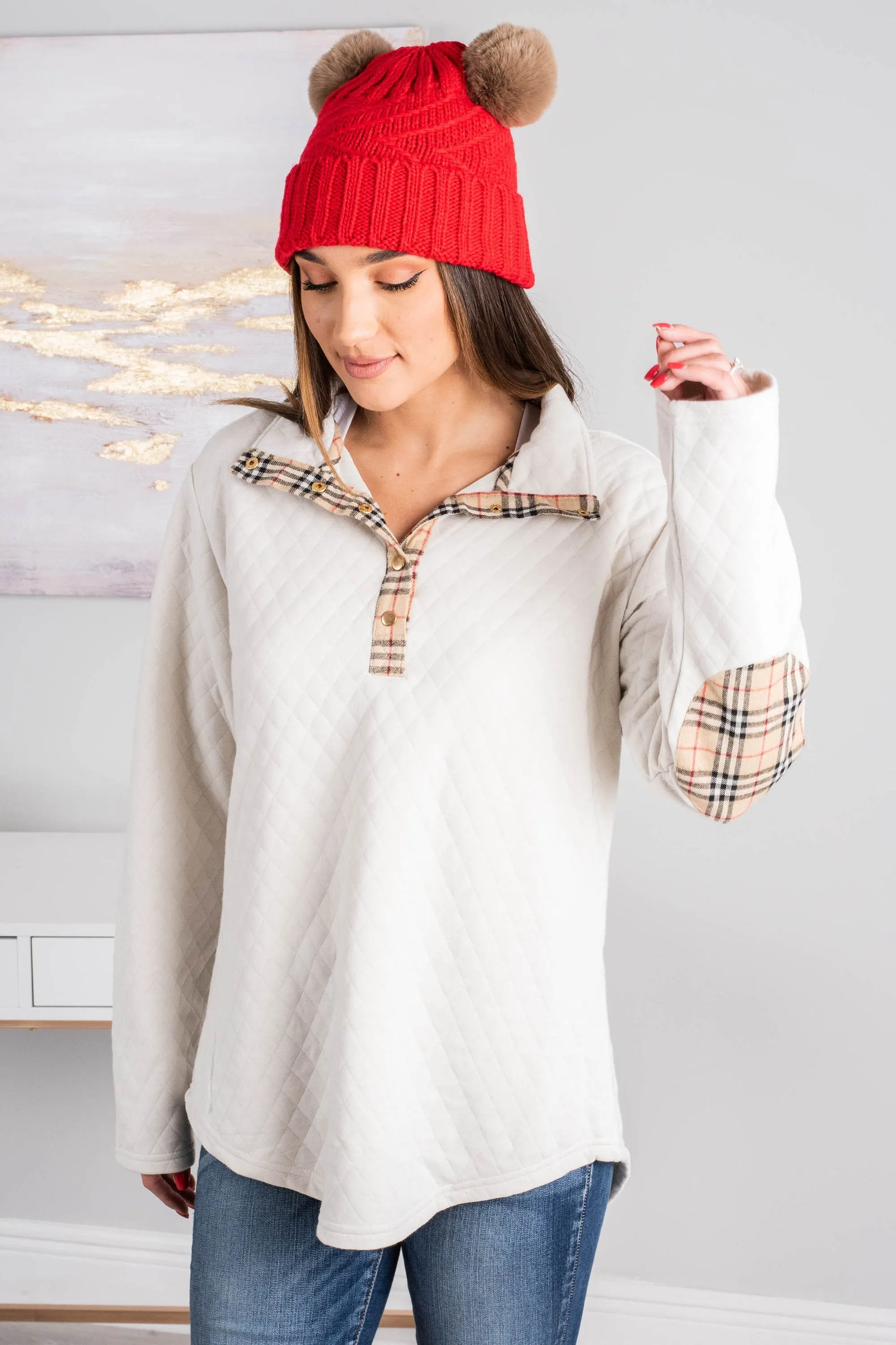 Out And About Ivory White Quilted Pullover