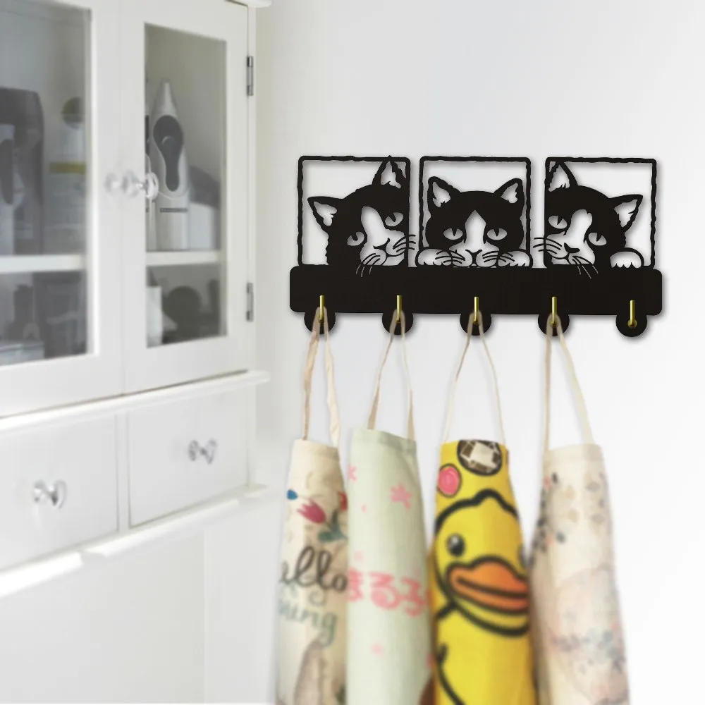 Peeping Cat 3D Wall Art Hook Rails Triple Wall Art With Lovley Cat Theme Clothing Hook Rack Hanger Wall Art Decoration