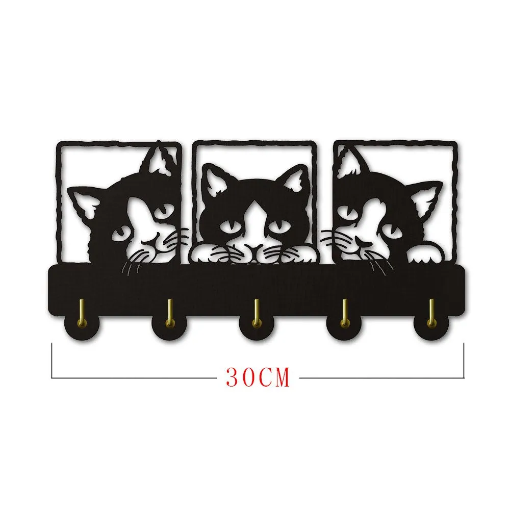 Peeping Cat 3D Wall Art Hook Rails Triple Wall Art With Lovley Cat Theme Clothing Hook Rack Hanger Wall Art Decoration