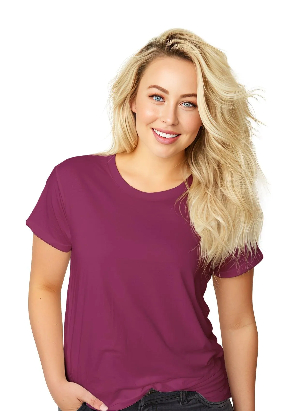 Perfect TShirt Co Women's Short Sleeve Crew Neck Berry Red Relax Fit T-Shirt