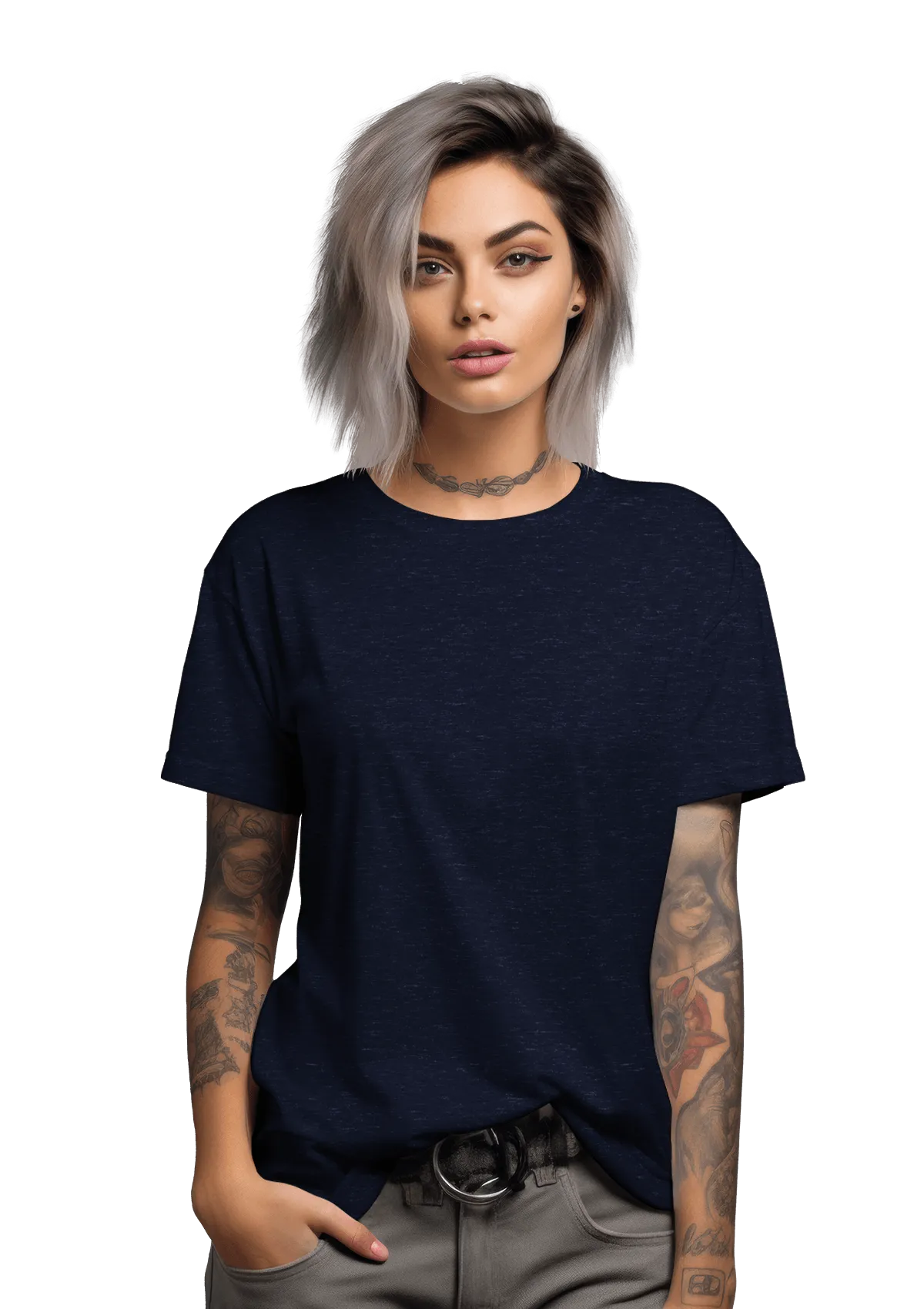 Perfect TShirt Co Women's Short Sleeve Crew Neck Heather Relax Fit in Navy