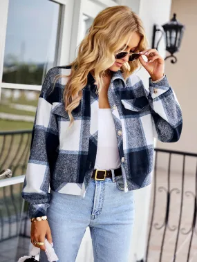 Plaid Button Front Dropped Shoulder Collared Jacket