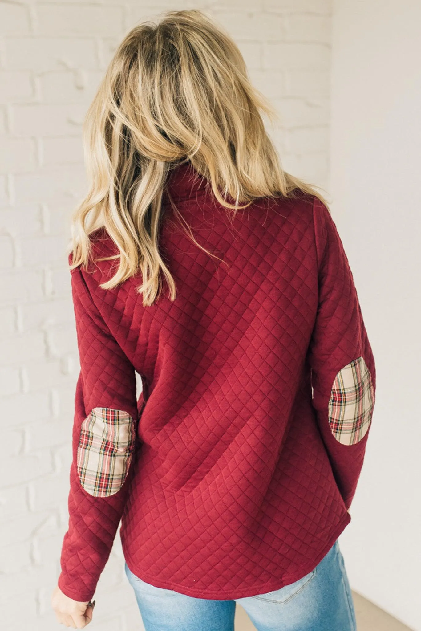 Plaid Trim Quilted Pullover