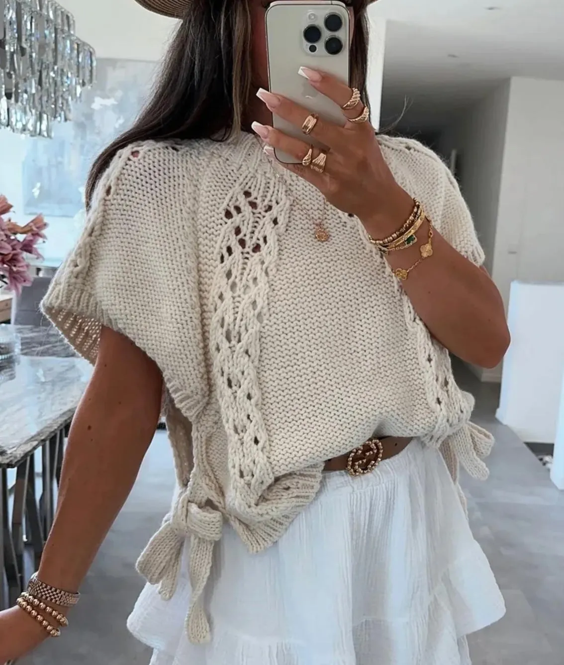 Poncho Side Tie Up Knitted Top