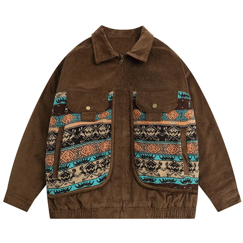 PopFlying Corduroy Winter Coat Tribal Print