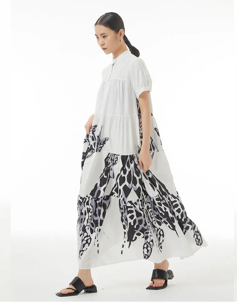 Printed Short Sleeve Round Neck Maxi Dress