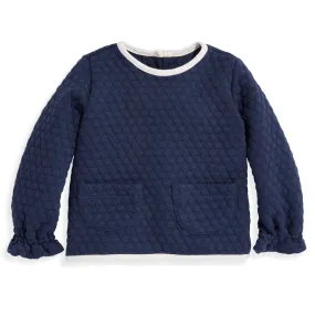 Quilted Jersey Pullover -- Navy w/ Ivory