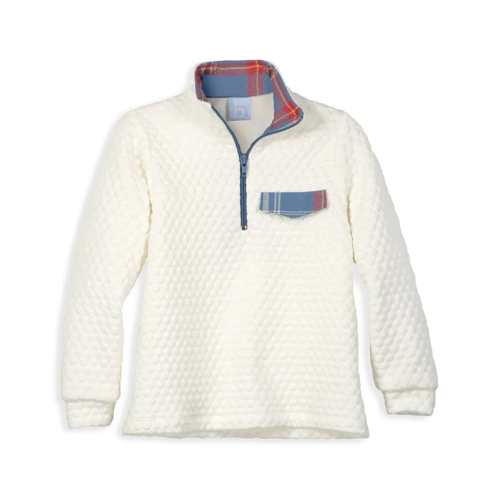 Quilted Pullover -- Ivory w/ Peri Plaid