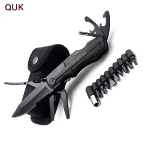 QUK Pliers Multitool Folding Pocket EDC Camping Outdoor Survival hunting Screwdriver Kit Bits Knife Bottle Opener Hand Tools