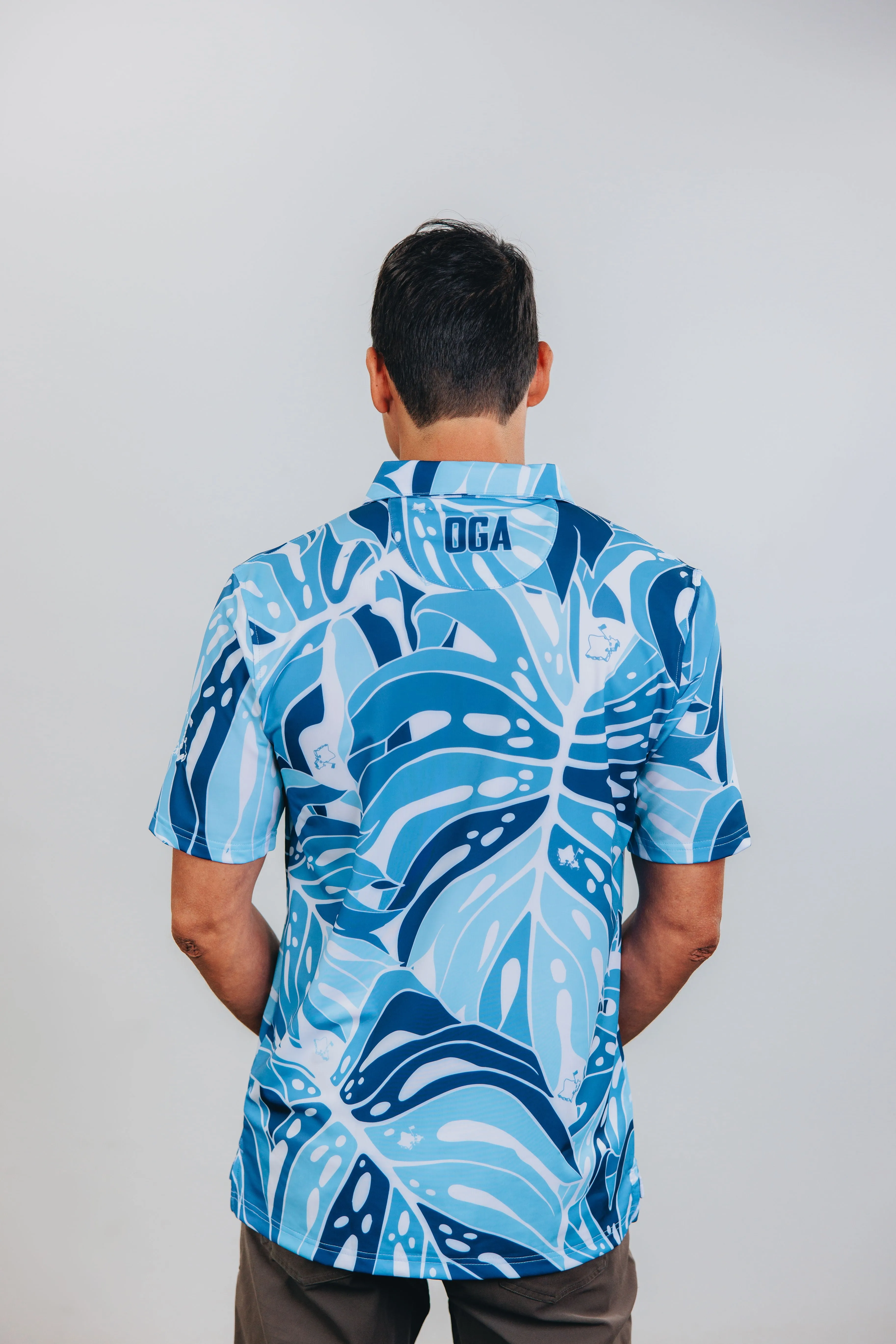 "Monstera 2.0" Variegated Slate - OGA Men's Polo - Slate Blues