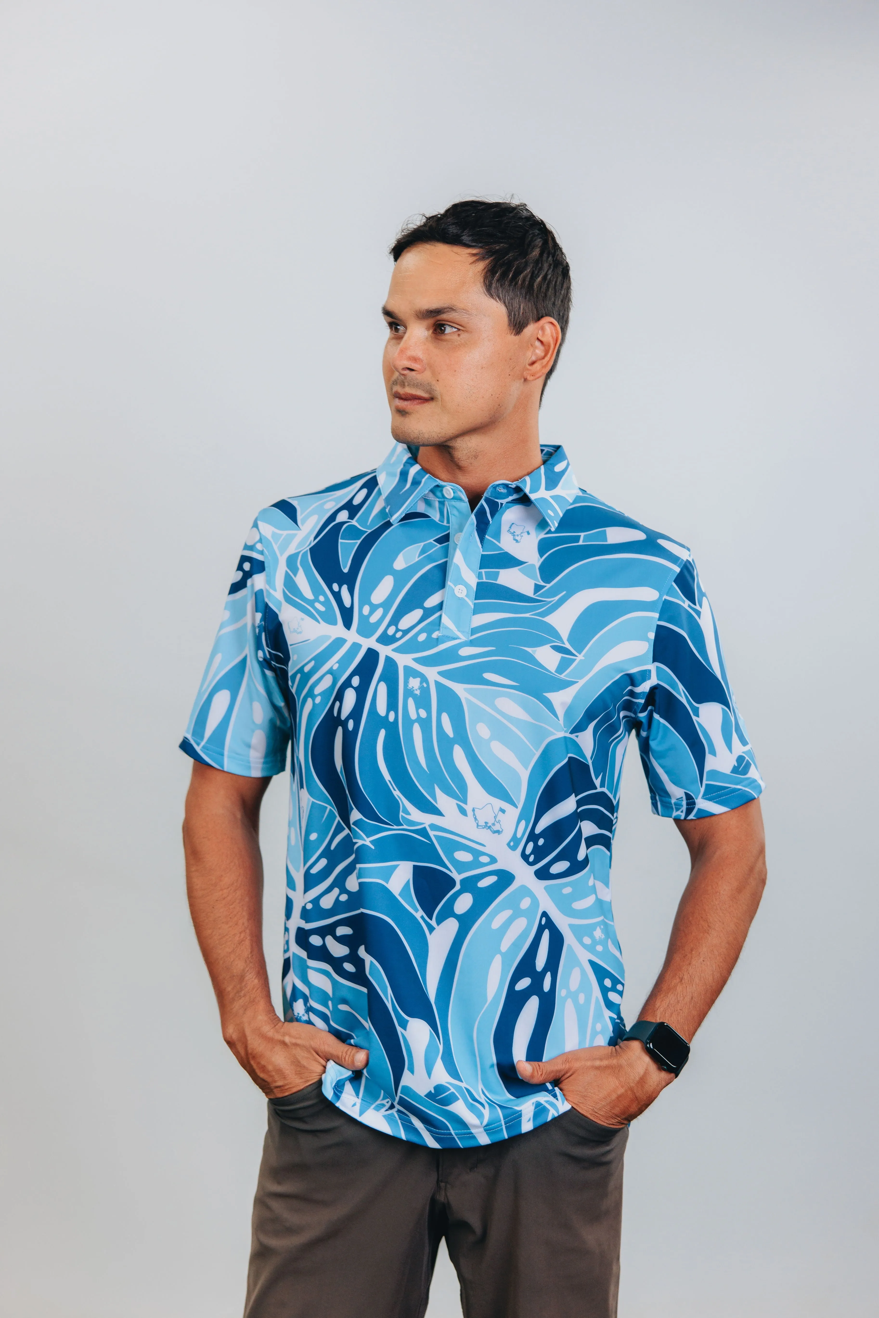 "Monstera 2.0" Variegated Slate - OGA Men's Polo - Slate Blues