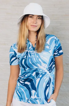 "Monstera 2.0" Variegated Slate - OGA Women's Polo - Slate Blues