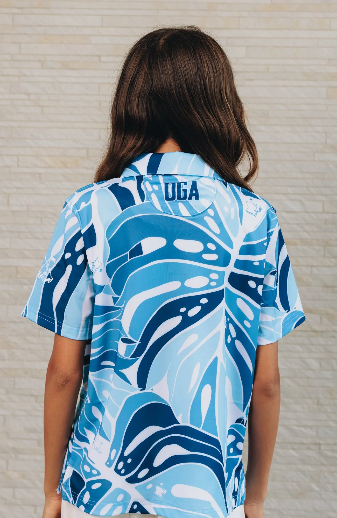 "Monstera 2.0" Variegated Slate - OGA Youth Polo - Slate Blues