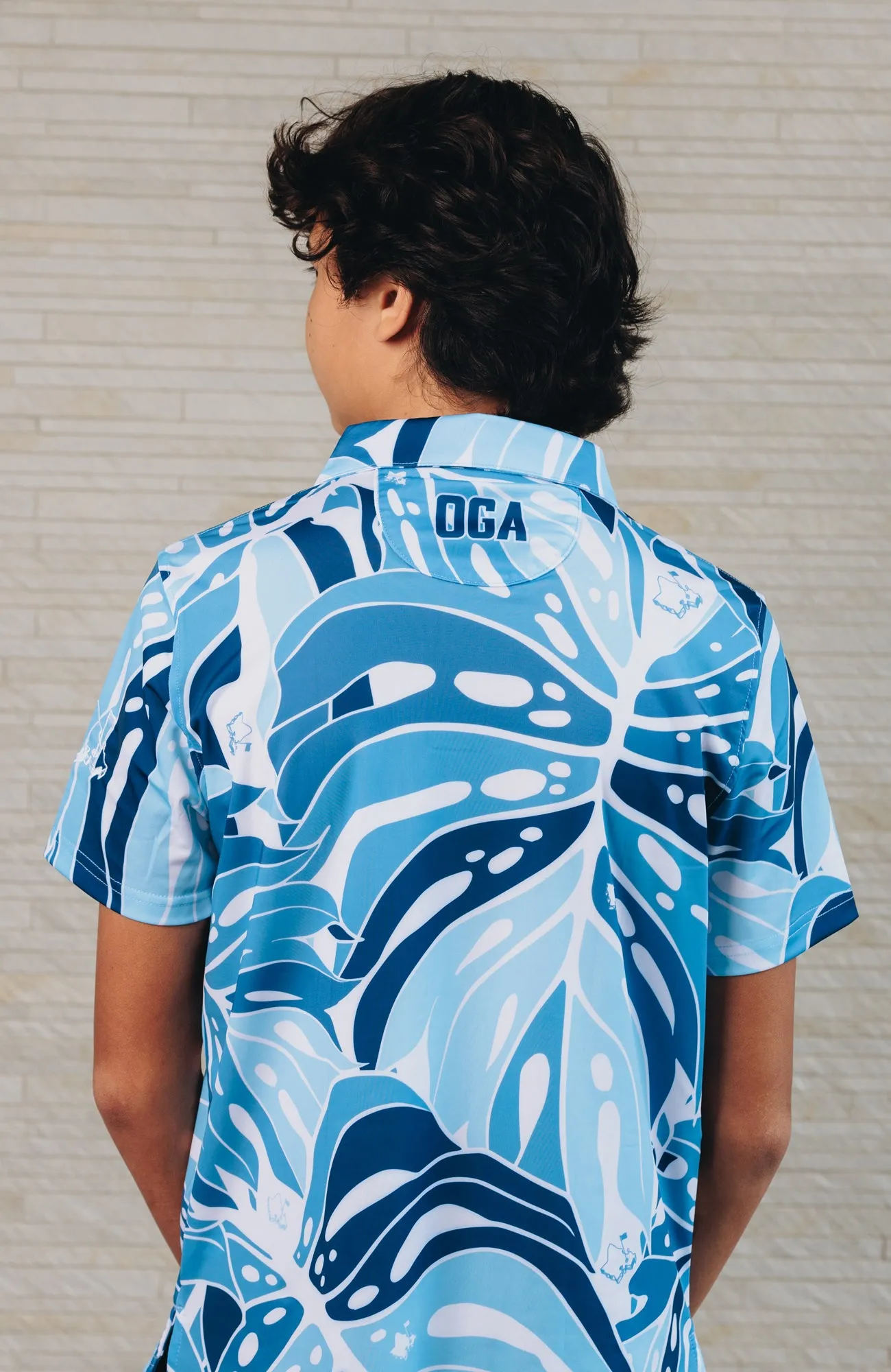 "Monstera 2.0" Variegated Slate - OGA Youth Polo - Slate Blues