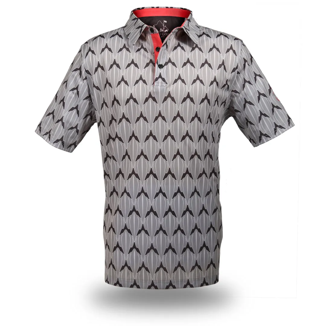 "Shark Skin" Steel Gray - OGA Men's Polo - Steel Gray / Coral Pop