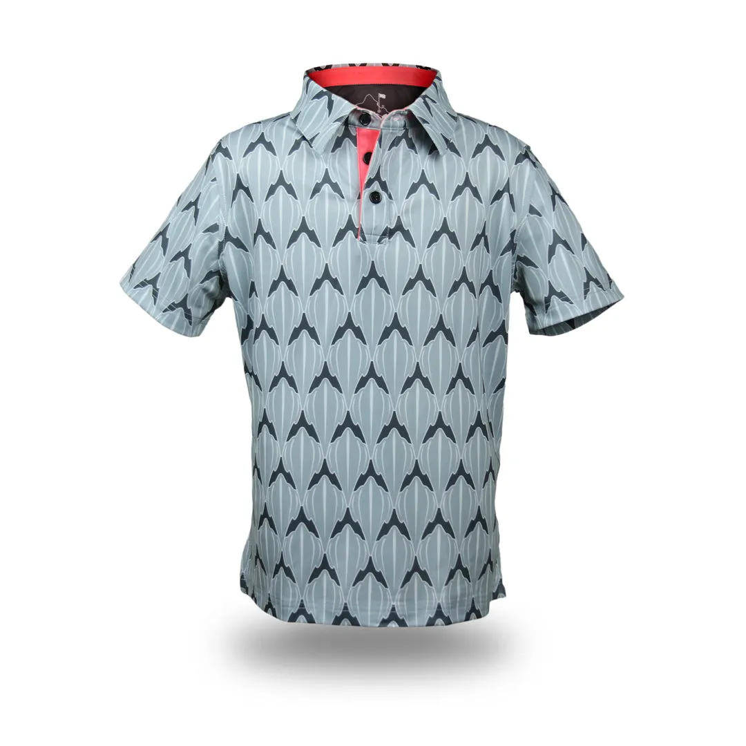 "Shark Skin" Steel Gray - OGA Youth Polo - Steel Gray / Coral Pop