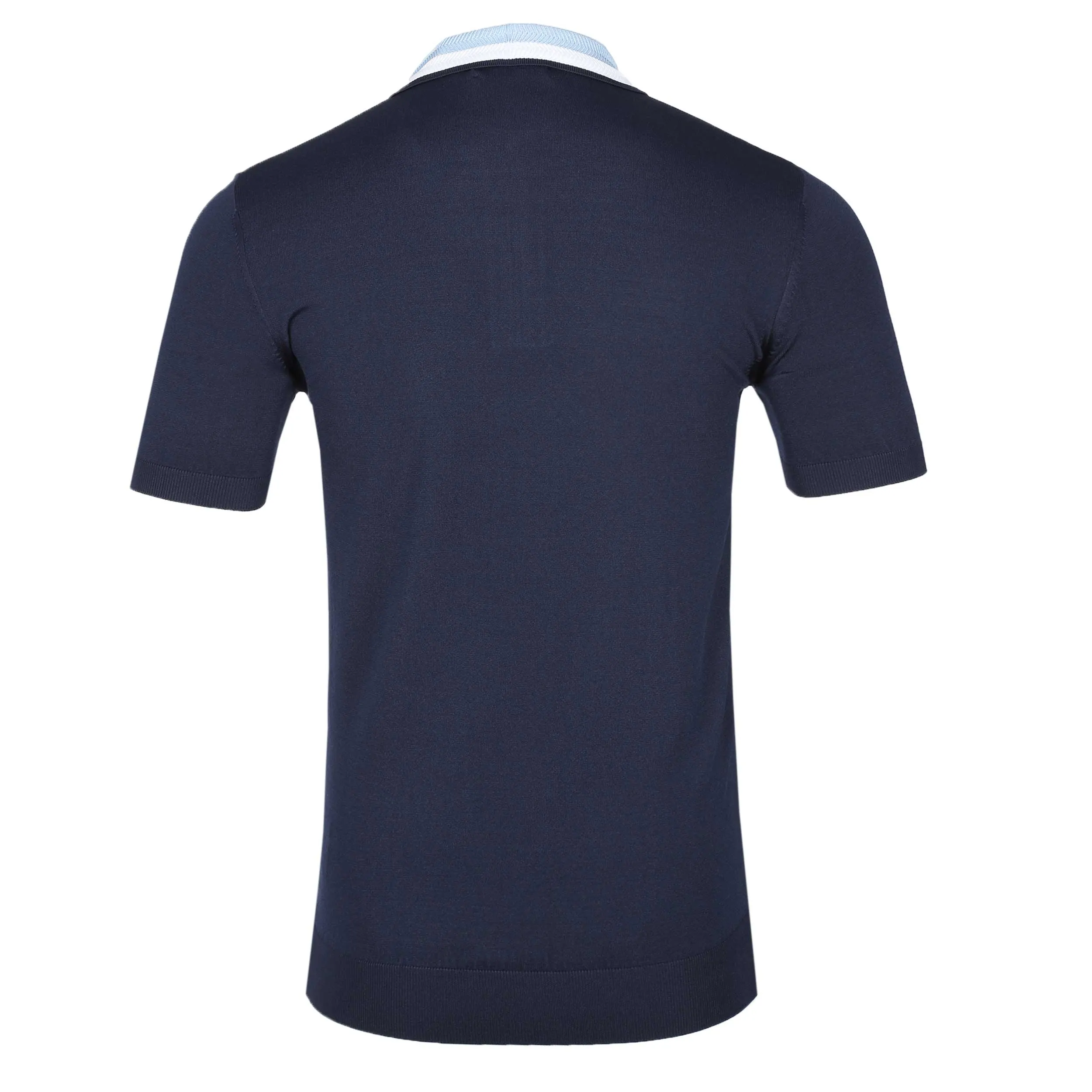 Remus Uomo Contrast Collar Knitted Zip Polo Shirt in Navy